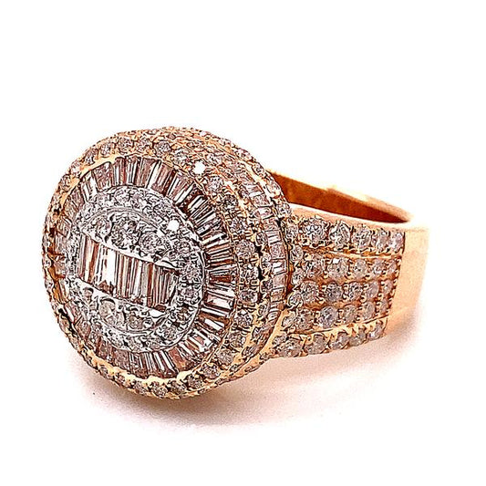 14k Rose Gold Men's Diamond Baguette Ring with Round Shape 3.01 Ctw Diamonds