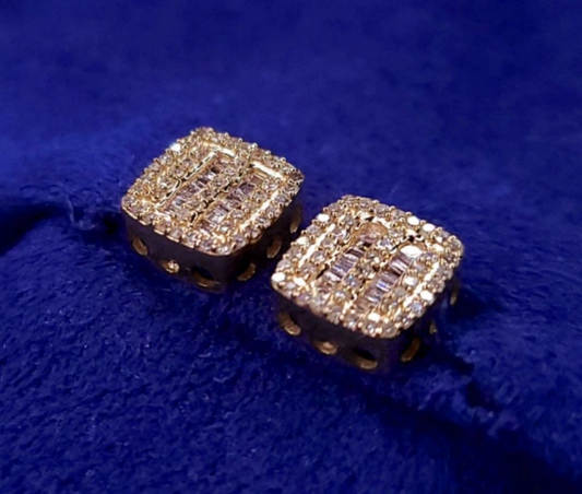 14k Gold Square Baguette Diamond Earrings