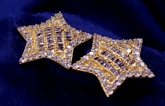14k Gold Baguette Diamond Star Earrings