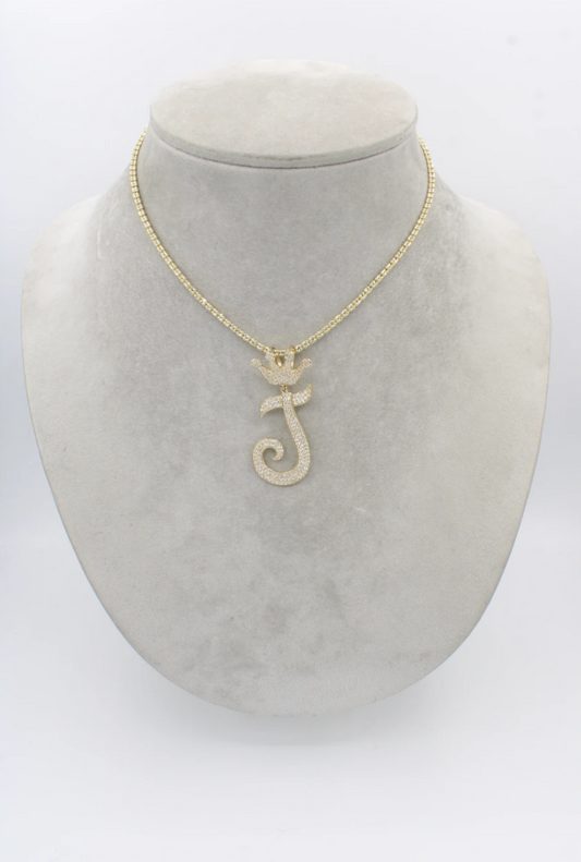 Solid 14k Yellow Gold Letter J, Fully iced out
