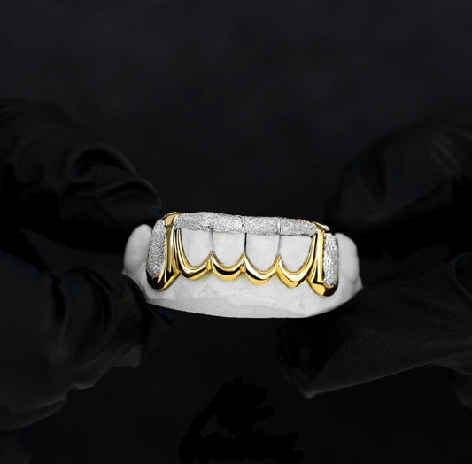 10k Two Tone Gold Diamond Dusted Invisible Open Faces, Closed k9's