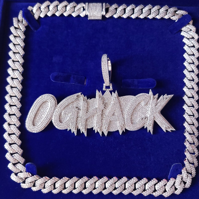 Custom Iced Out Name Pendant W/ Iced out Cuban Link Chain VVS Clarity CZ Diamond