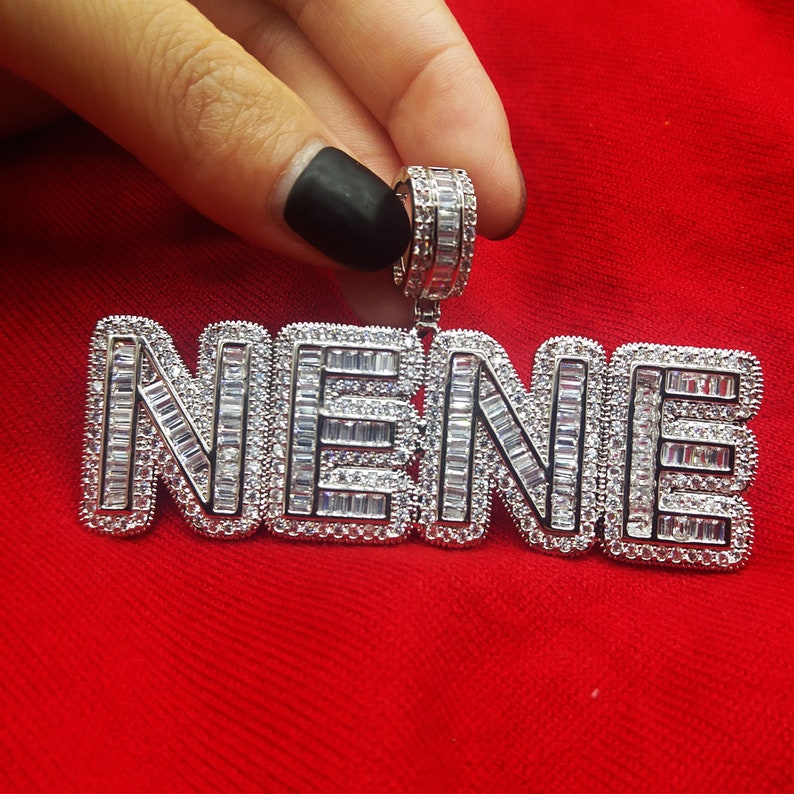 Custom Baguette Letter Name Plate W/ Free Rope Chain