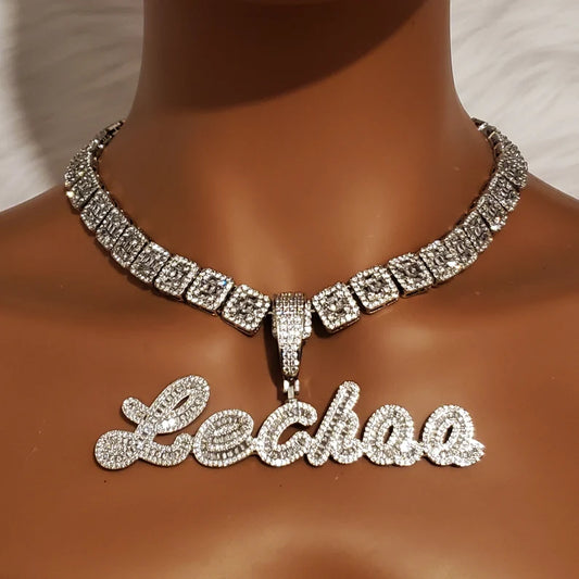 Icy Baguettes Letters Chain, Micro Paved CZ Personalized Jewelry